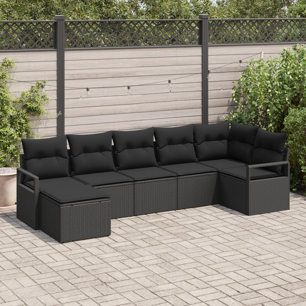 Conjunto de Sofá de Jardim vidaXL com Almofadas Preto Rattan Poliéster