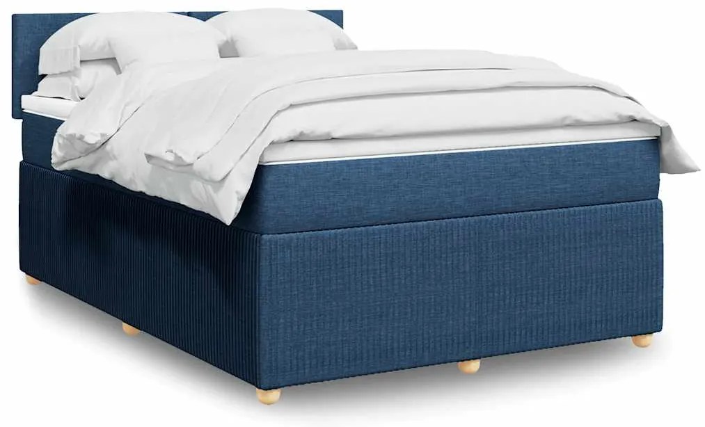 vidaXL Cama com molas/colchão 140x200 cm tecido azul