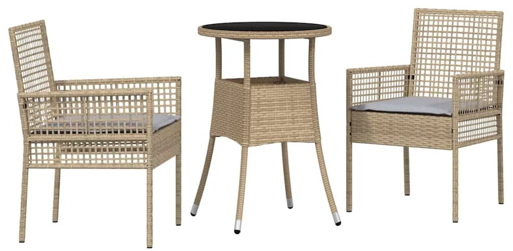 Conjunto de Jantar de Jardim 3 Peças Bege em Poli Rattan