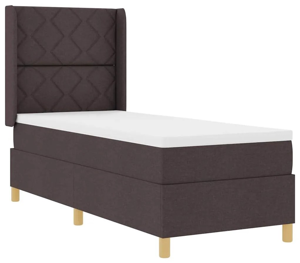 Cama Box Spring com Colchão e LED Castanho Escuro 80x200 cm Tecido