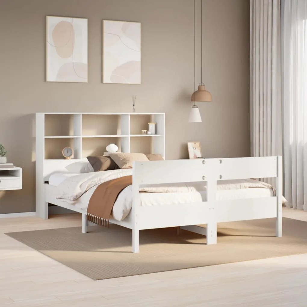 Cama com estante sem colchão 120x190 cm pinho maciço branco