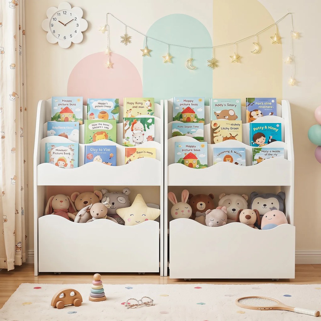 Estante Infantil de Arrumação, 49,5 x 30 x 76 cm, Gaveta Removível com Rodas, Branco