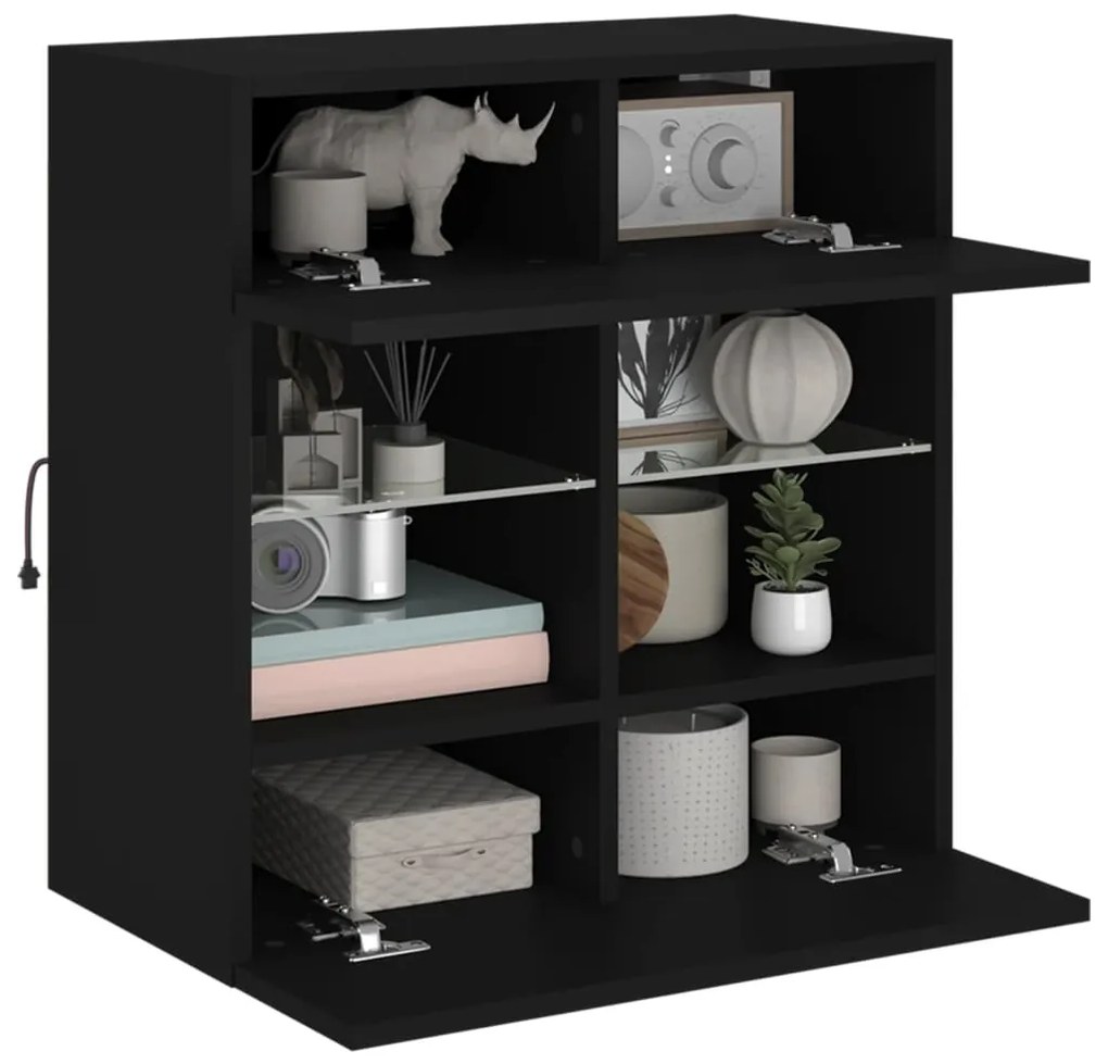 Móvel de parede para TV com luzes LED 58,5x30x60,5 cm preto