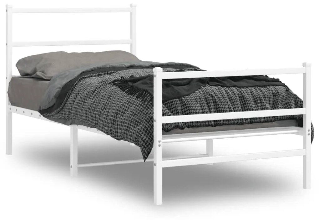 vidaXL Estrutura de cama com cabeceira e pés 90x200 cm metal branco