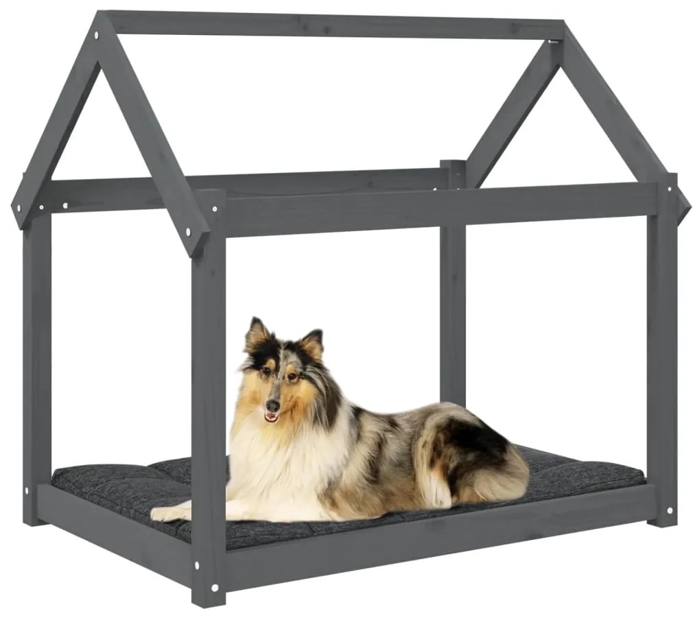 Cama para cães 101x70x90 cm madeira de pinho maciça cinza