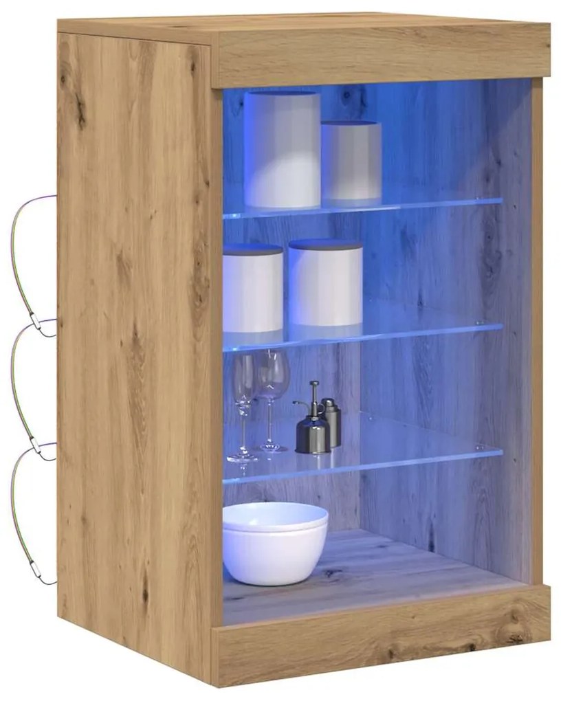 Sideboard vidaXL com Luzes LED Carvalho Artesanal 41x37x67 cm