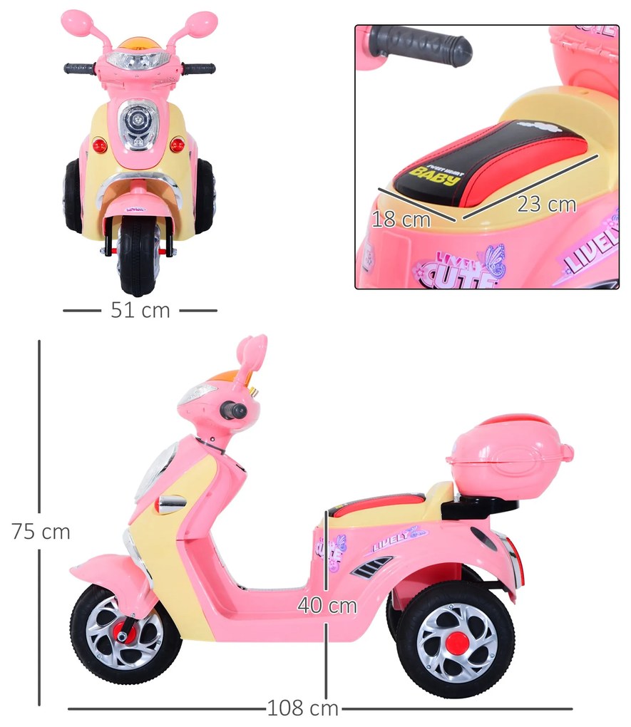 HomCom® Carro de triciclo Moto elétrica infantil com Bateria para cria