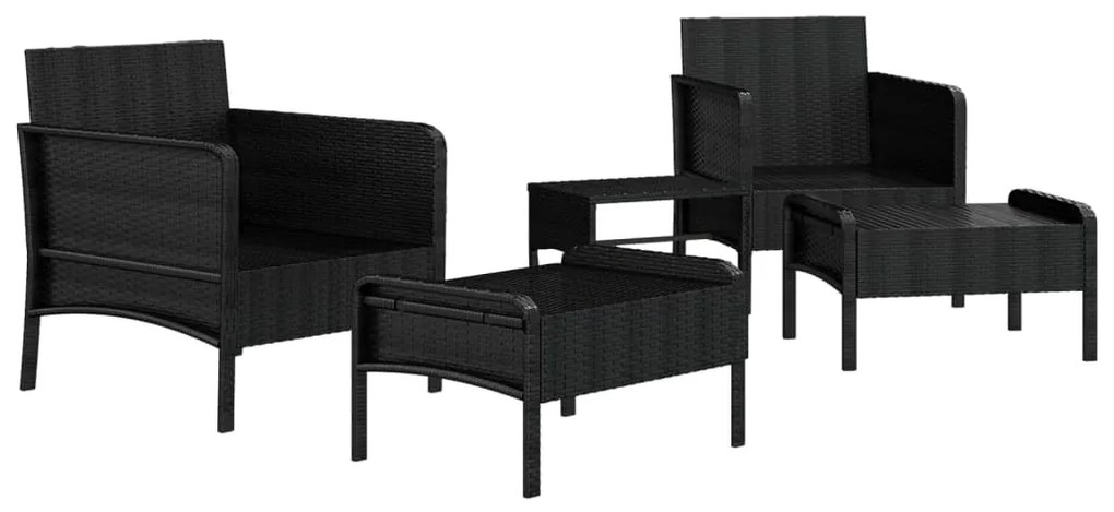 5 pcs conjunto lounge de jardim c/ almofadões vime PE preto