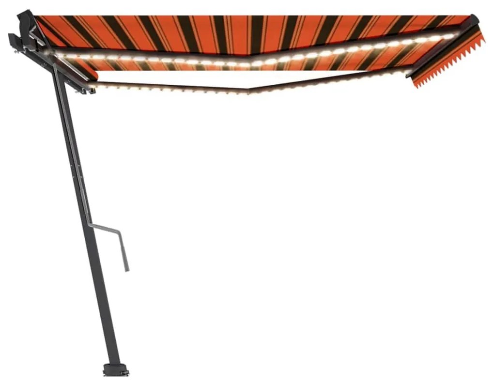 Toldo retrátil manual c/ luzes LED 400x350cm laranja e castanho