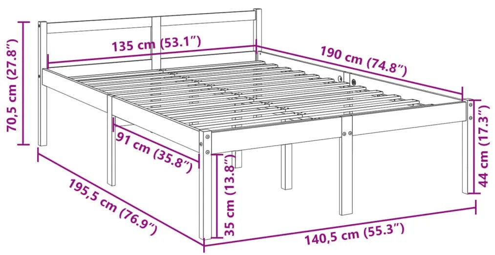 Cama de casal para idosos 135x190 cm pinho maciço branco