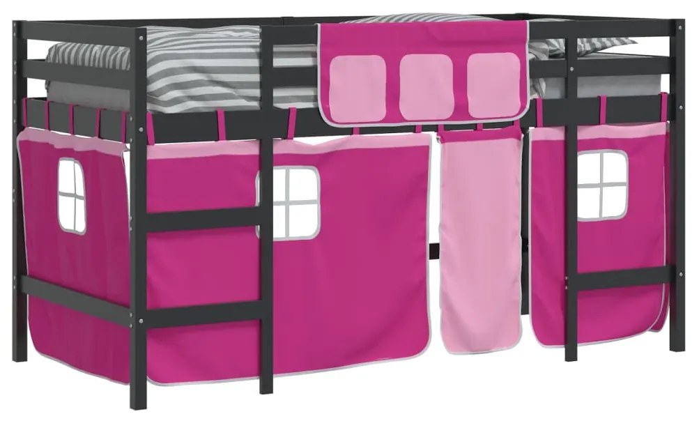 Cama alta p/ criança c/ cortinas 90x190 cm pinho maciço rosa