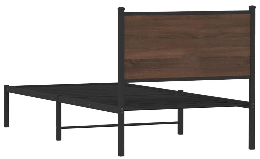 Estrutura cama com cabeceira 90x190 cm metal carvalho castanho