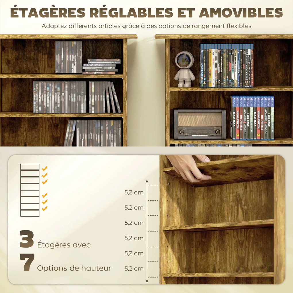 Móvel de Arrumação para CD e DVD, 58 x 24 x 126,3 cm, 6 Prateleiras Reguláveis, Castanho
