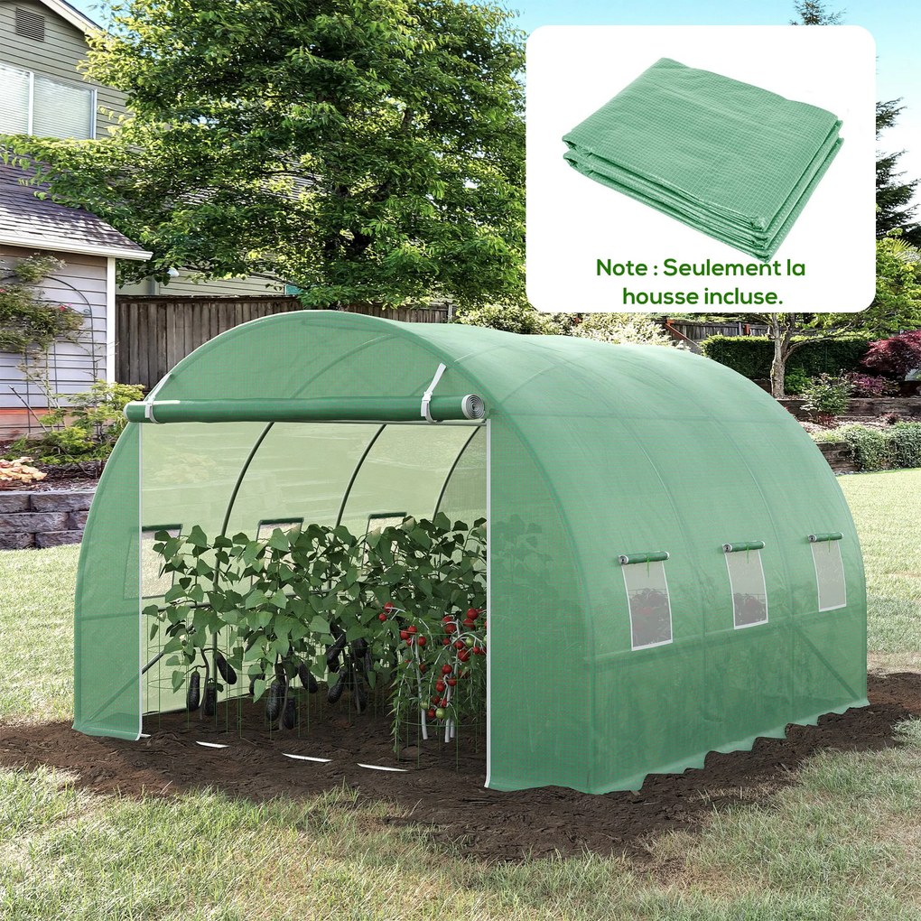 Lona de substituição de 9 m², lona 3 x 3 x 2 m para estufa em túnel (ESTRUTURA NÃO INCLUIDA)  em PE anti-UV, impermeável, com 6 janelas + porta enrolá