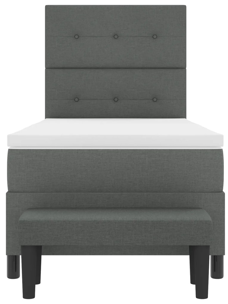 Cama Box Spring com Colchão e Banco Cinza Escuro 90x190 cm Tecido