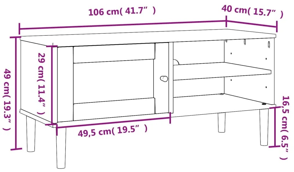 Móvel de TV SENJA aspeto vime 106x40x49 cm pinho maciço branco
