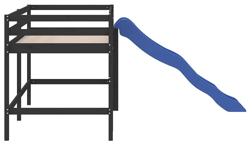 Cama alta p/ criança c/ escorrega 90x190 cm pinho maciço preto