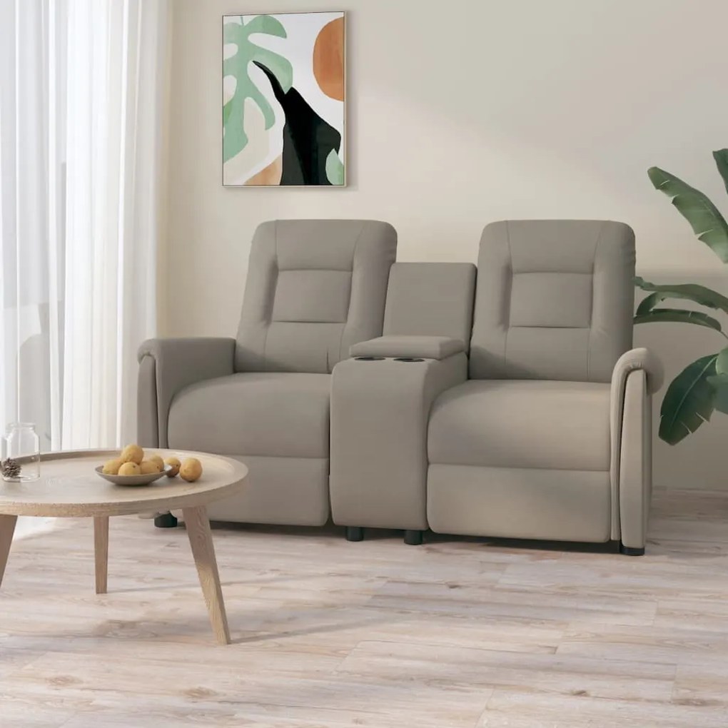 vidaXL Sofá reclinável 2 lugares c/ suporte p/ copos cinzento-claro
