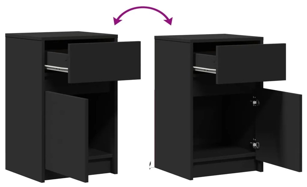 Mesa de cabeceira com luzes LED derivados de madeira preto