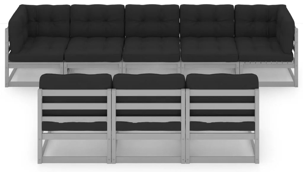 8pcs conjunto lounge de jardim c/ almofadões pinho maciço cinza