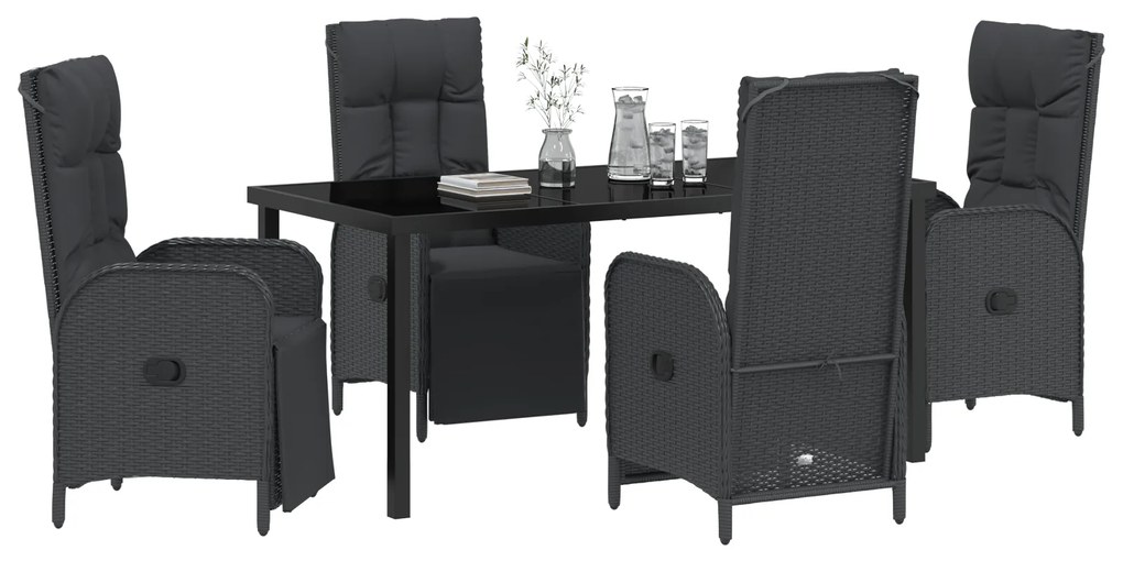 Conjunto de Jantar de Jardim 5 Peças com Almofadas Preto Rattan de Pol