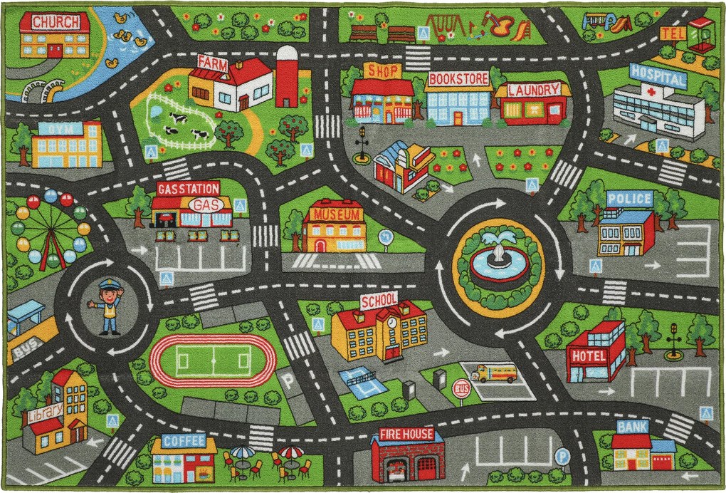 AIYAPLAY Tapete Infantil Estrada de Cidade 200x150 cm Tapete Educativo Antiderrapante para Bebés Multicor | Aosom Portugal