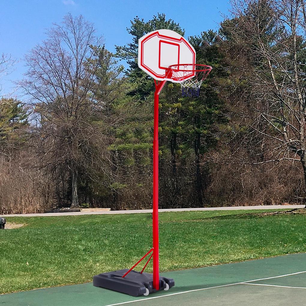 HOMCOM Cesta de basquete com altura ajustável de 210-260 cm com suporte de metal e base recarregável para crianças e adultos vermelho