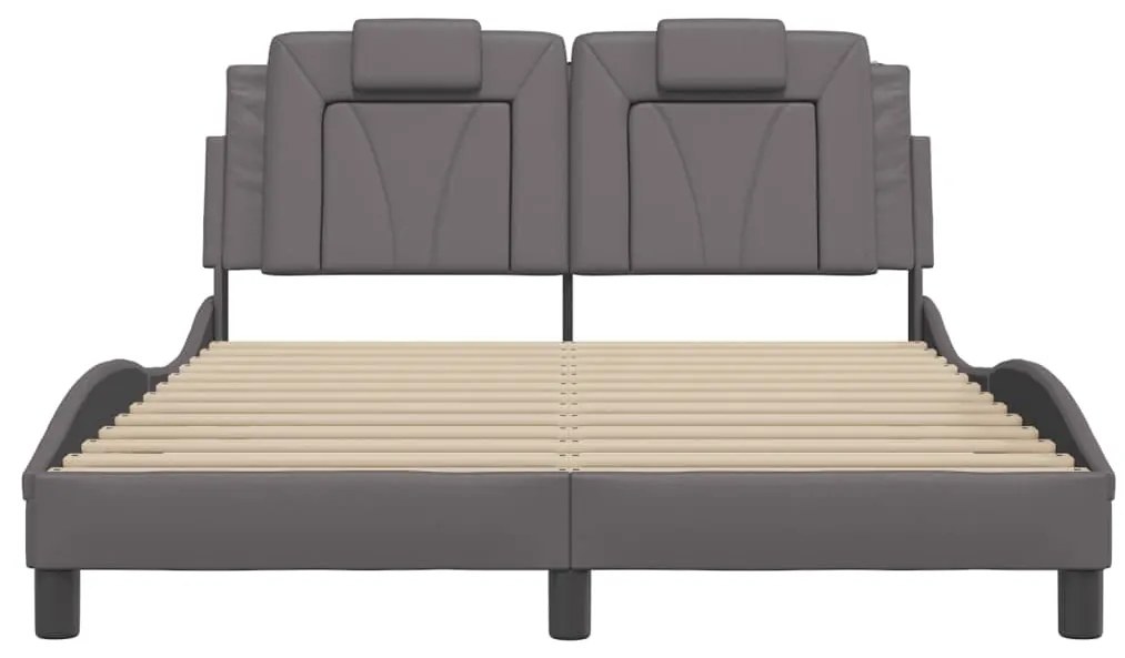 Estrutura cama c/ cabeceira 140x200cm couro artificial cinzento