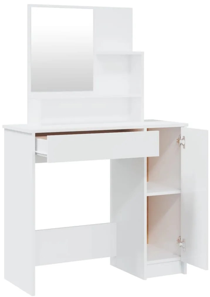 Toucador com espelho 86,5x35x136 cm branco brilhante