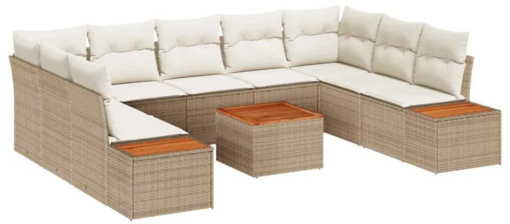Conjunto de sofá de jardim com 10 peças, almofadas de rattan poliéster