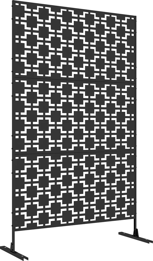 Outsunny Painel Separador Decorativo em Metal com Padrão 122x45x198 cm Preto | Aosom Portugal