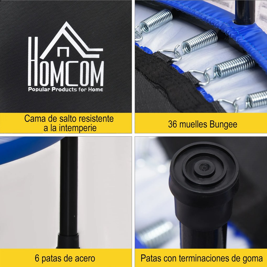 HOMCOM Cama Elástica Fitness Ø100cm Trampolim de Aço com 36 Molas com Protetor de Borda Incluido para Treinamento Interior Carga 100kg Preto e Azul