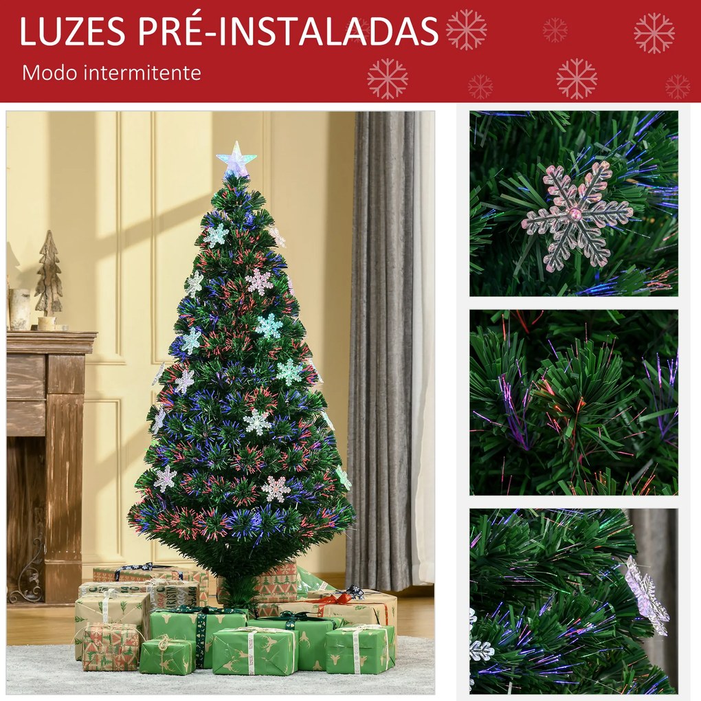 Árvore de Natal Artificial 150 cm Árvore de Natal com 180 Ramos 21 Luzes LED e Fibra Óptica Decoração de Natal Ø60x150 cm Verde