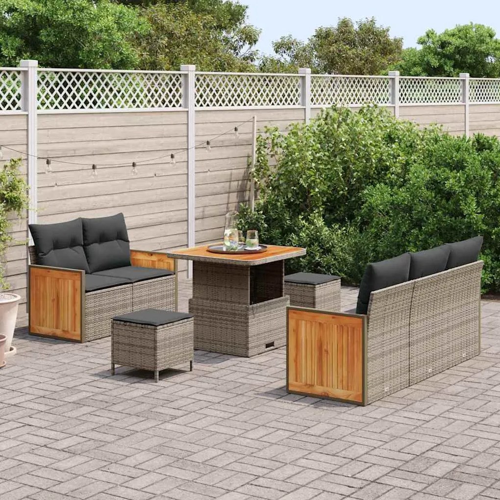 Conjunto de Sofá de Jardim de 8 Peças com Almofadas em Cinza Vime Sint
