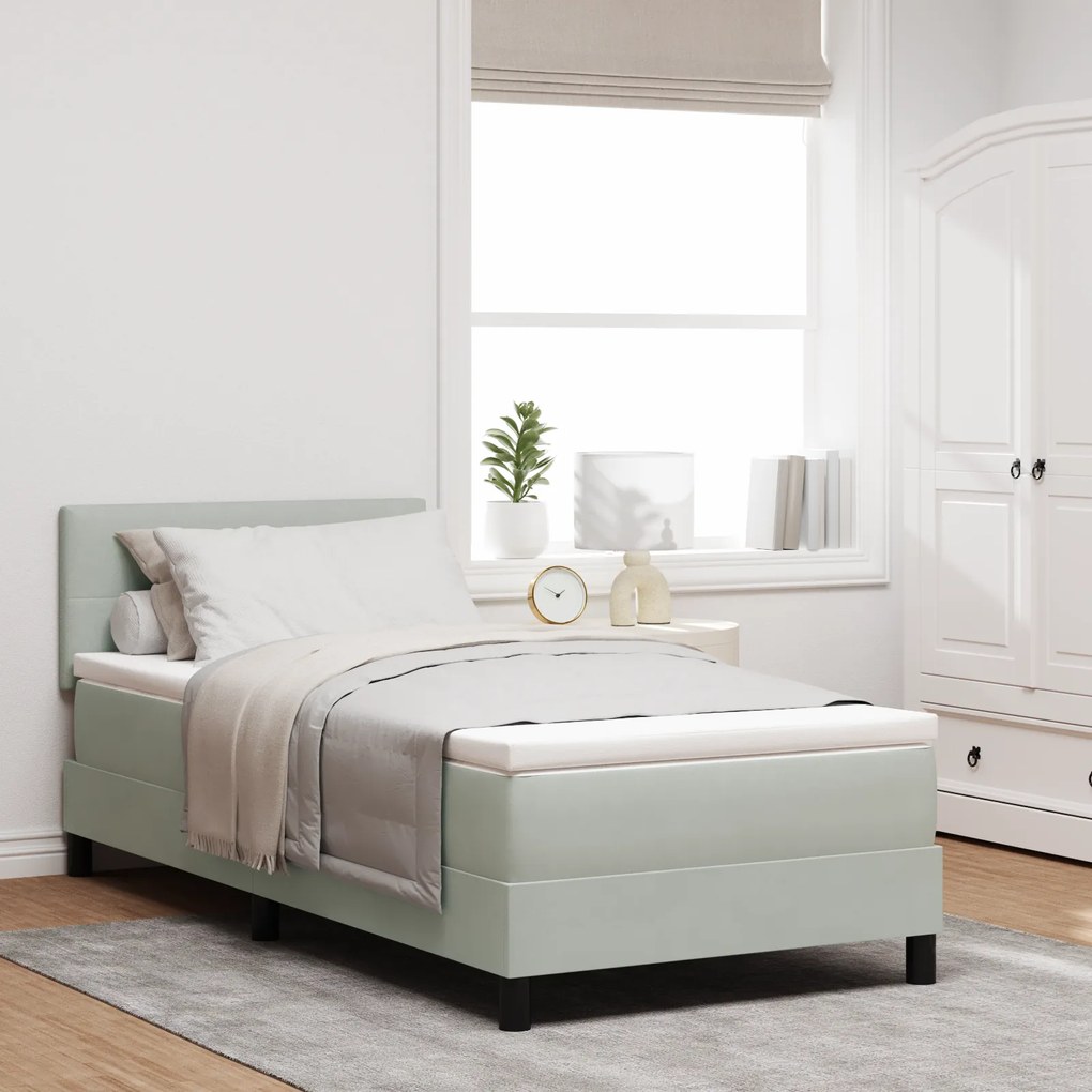 Cama Box Spring vidaXL com Colchão Cinza Claro 90x200 cm Veludo
