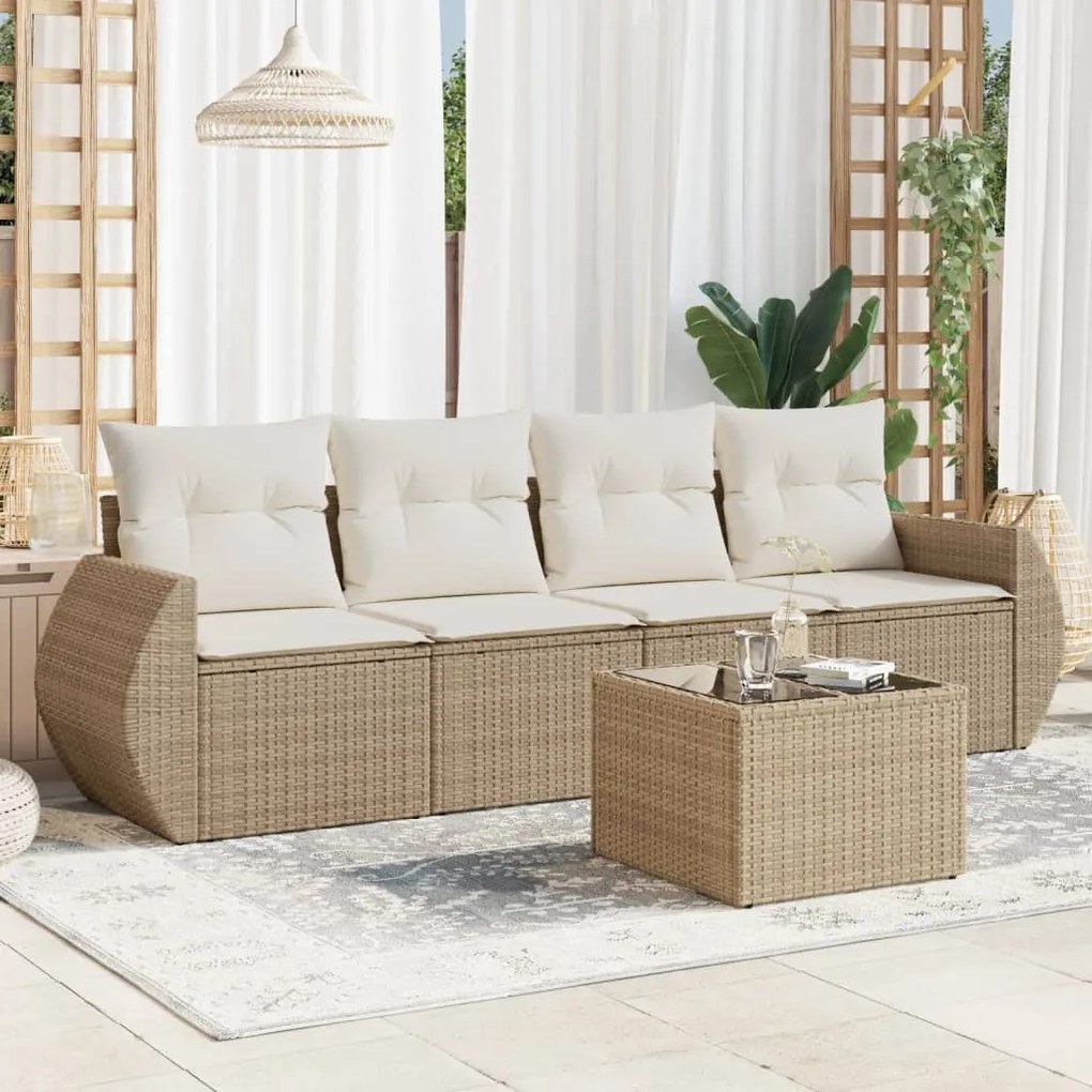 5 pcs conjunto de sofás p/ jardim com almofadões vime PE bege