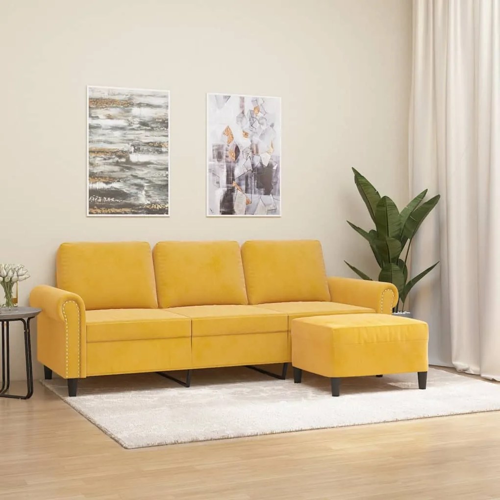 3153639 vidaXL Sofá de 3 lugares com apoio de pés 180 cm veludo amarelo-claro