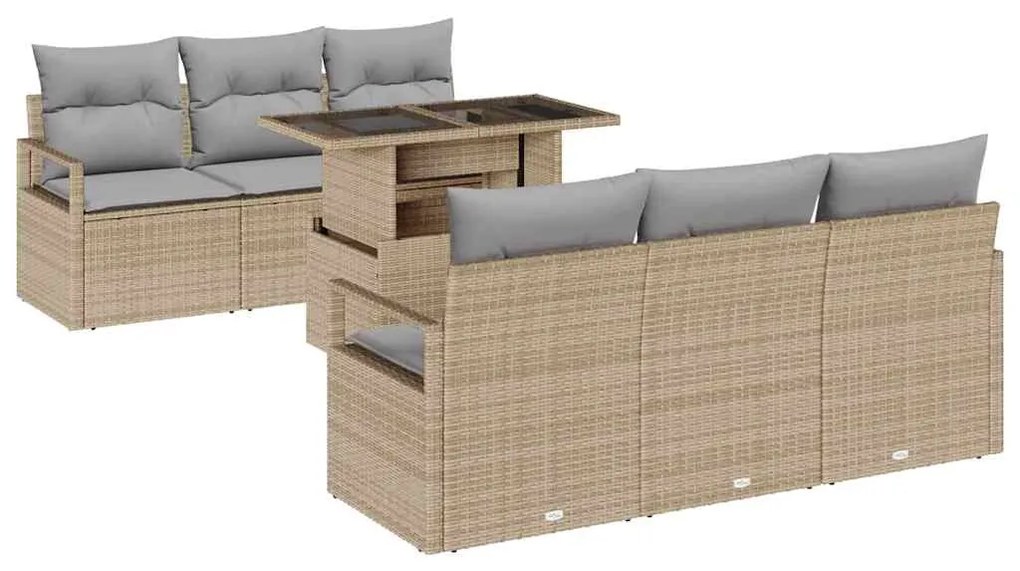 Conjunto de Sofá de Jardim de 7 Peças com Almofadas Begev em Rattan Si