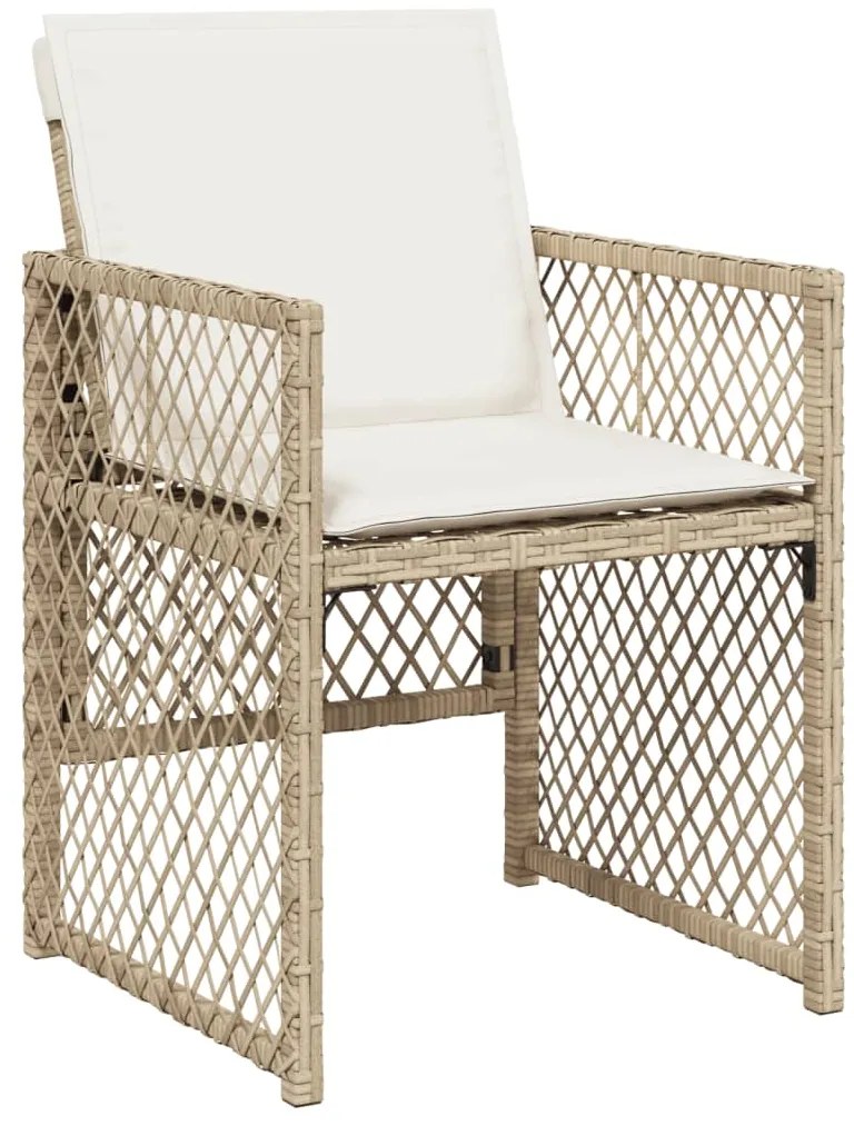 9 pcs conjunto de jantar p/ jardim com almofadões vime PE bege