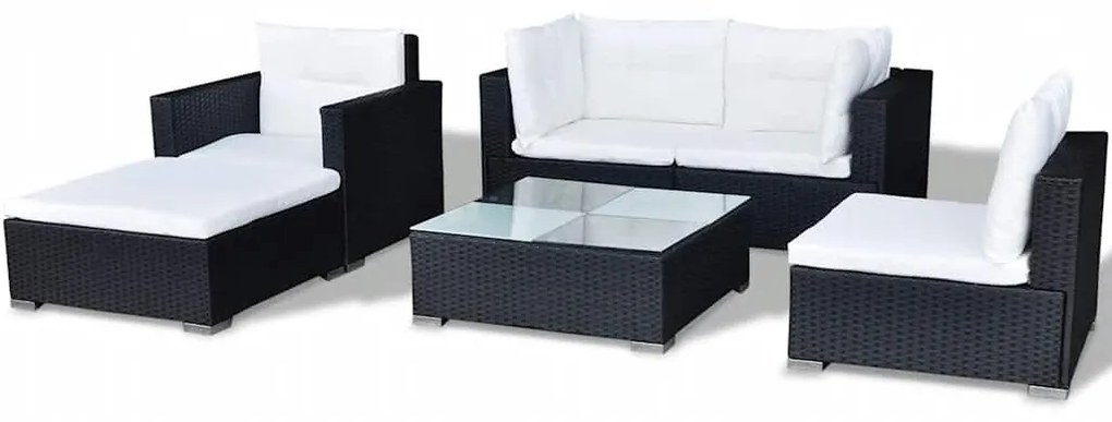 6 pcs conjunto lounge de jardim c/ almofadões vime PE preto