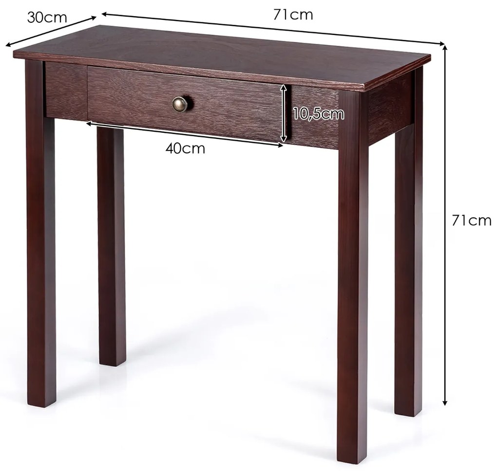 Mesa consola com gaveta Mesa de entrada com pernas de madeira para sala de estar Corredor Espaço pequeno 71 x 30 x 71 cm Castanha