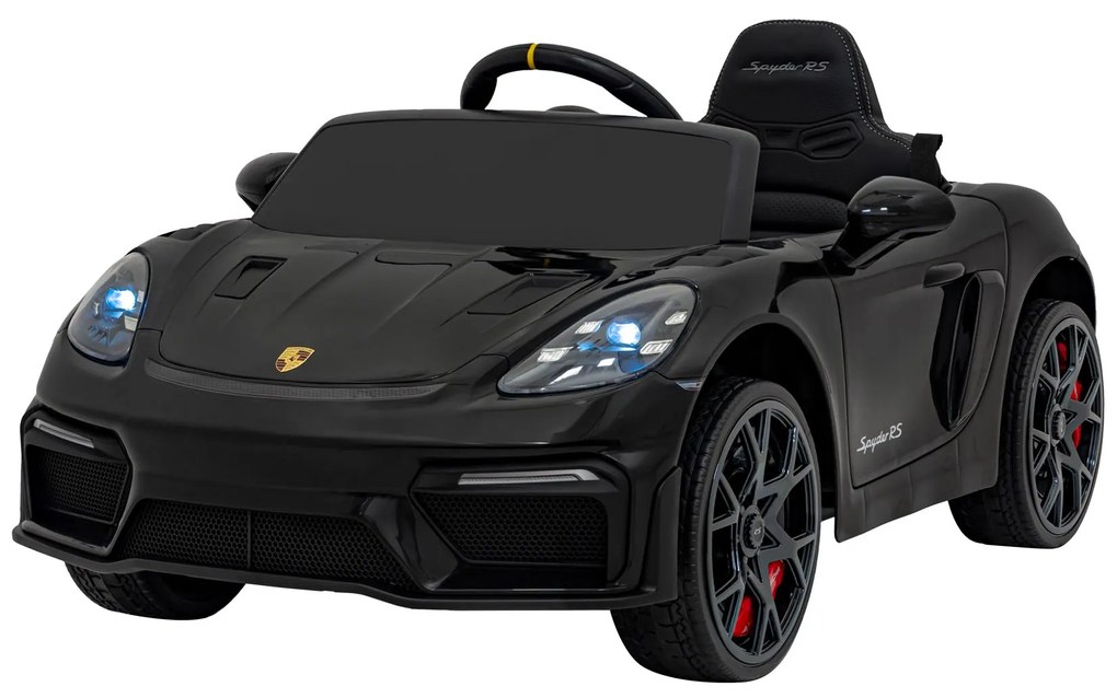 Carro elétrico para Crianças 12V Porsche Spyder RS 718 Com MP4, Rodas Espuma EVA, assento couro ecológico Carga até 30 kg Preto