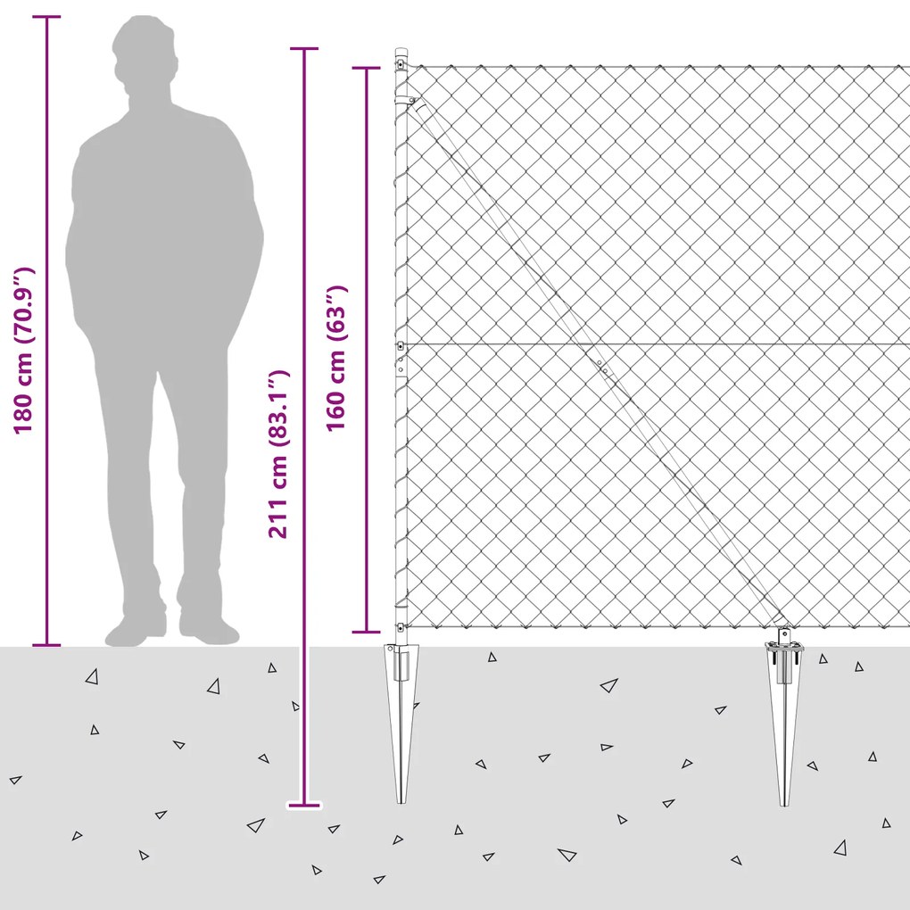 Cerca de Cadeia com 7 Postes de Estaca 1,6x10 m Aço Galvanizado