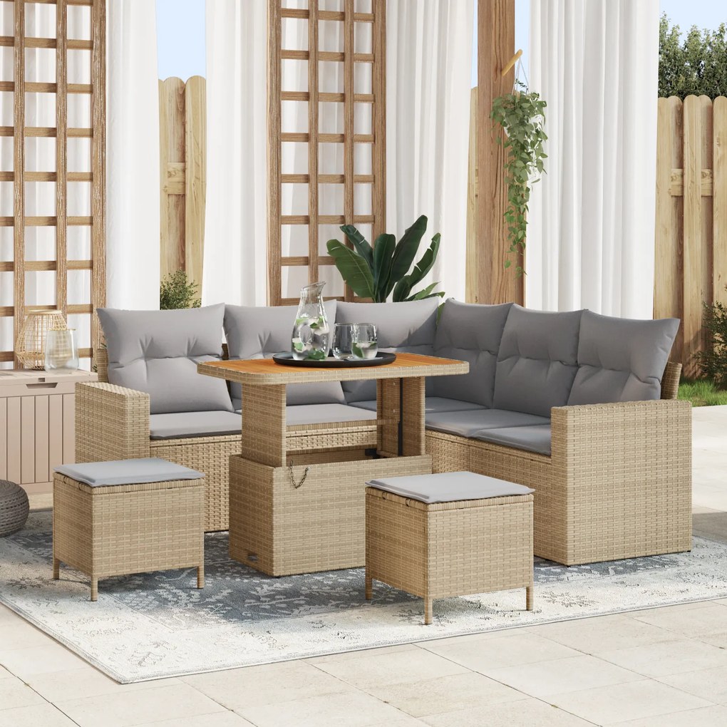 Conjunto de Sofá para Jardim vidaXL 8 Peças com Almofadas Bege Rattan