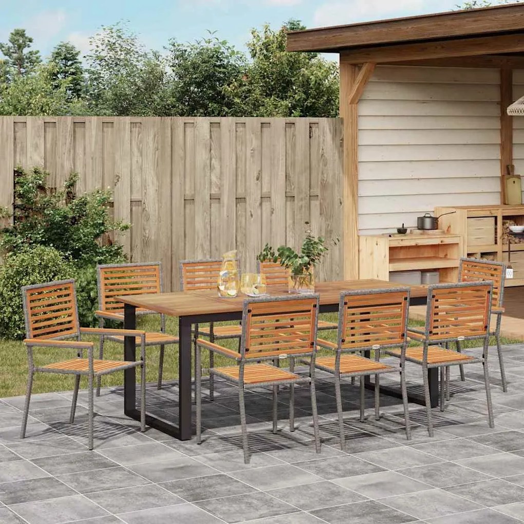 Conjunto de Jantar para Jardim 9 pcs Cinzeto 200 x 90 x 75 cm