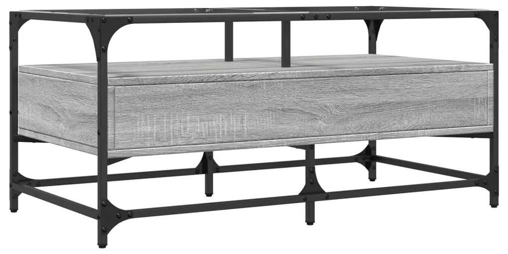 Mesa de centro c/ topo de vidro 98,5x50x45 cm cinza sonoma aço