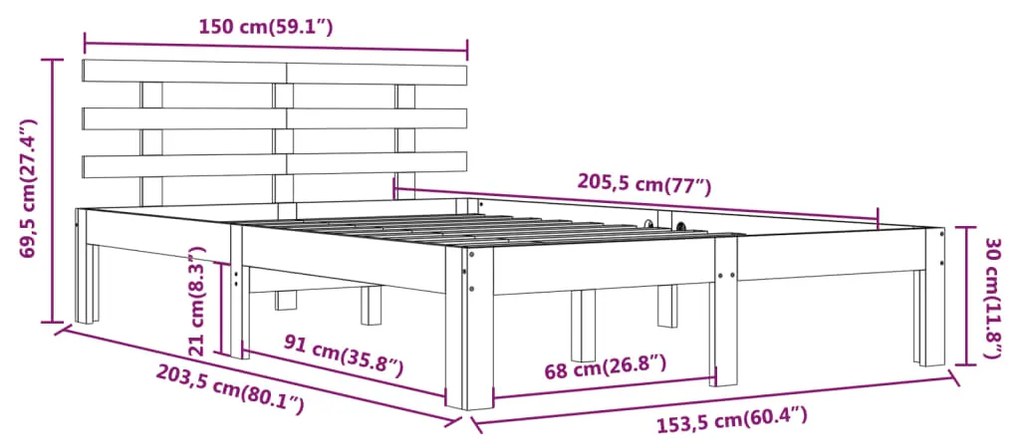 Estrutura de cama king 150x200 cm madeira maciça