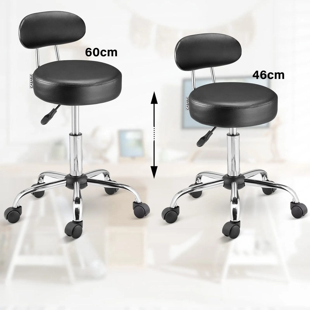 Banco giratório em 360° prático com encosto 56 x 67-81 cm Preto