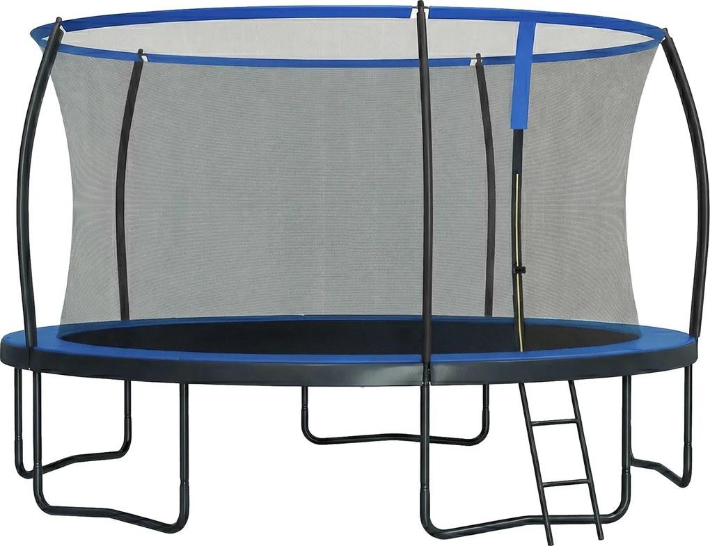 Trampolim infantil de jardim de 427 cm com varas curvas, rede de segurança Preto-Azul