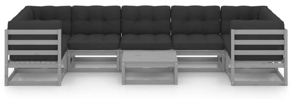 8 pcs conjunto lounge de jardim c/ almofadões pinho maciço